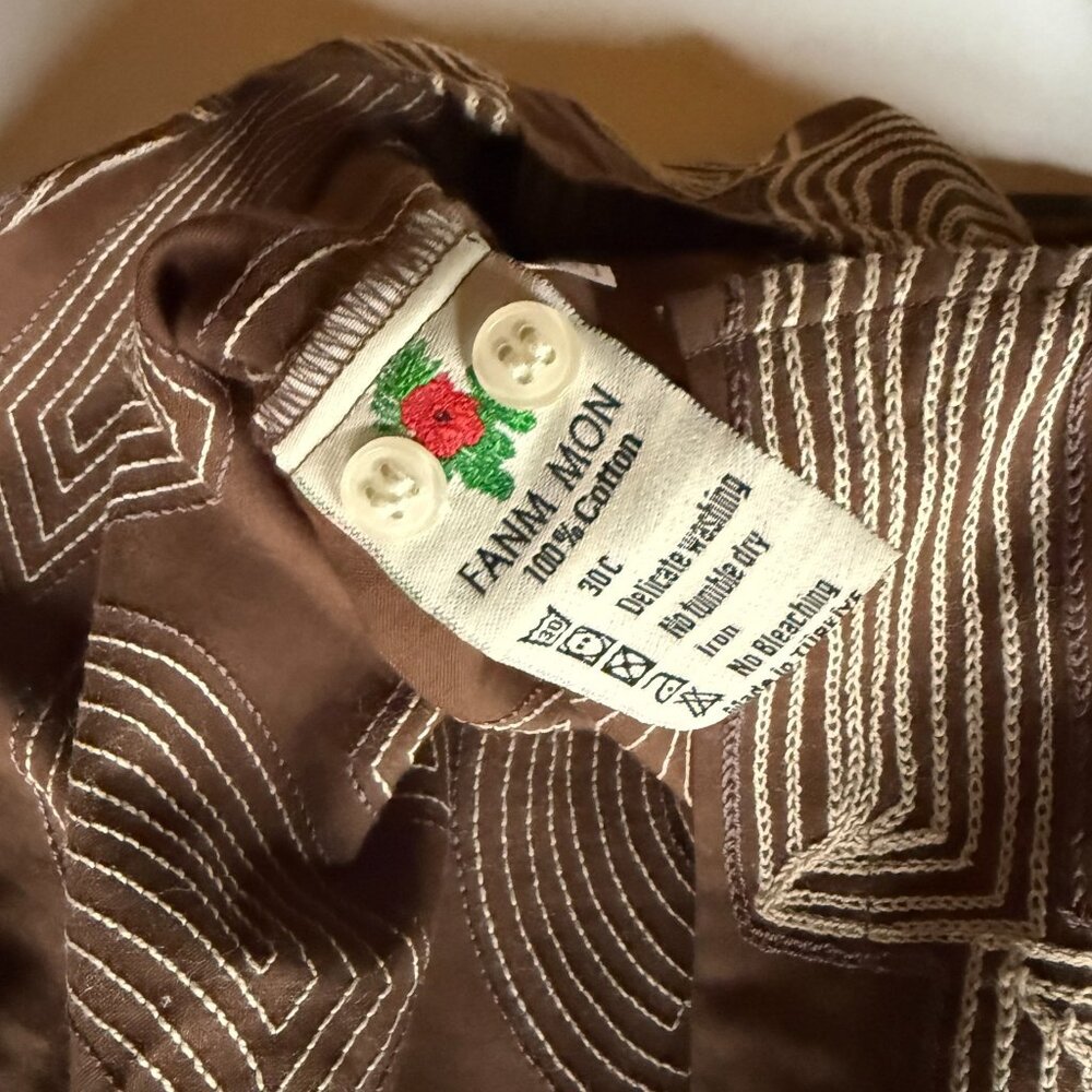 Fanm Mon Brown Embroidered SS Camp Shirt - 100% Cotton - Men's Large - Picture 5 of 6